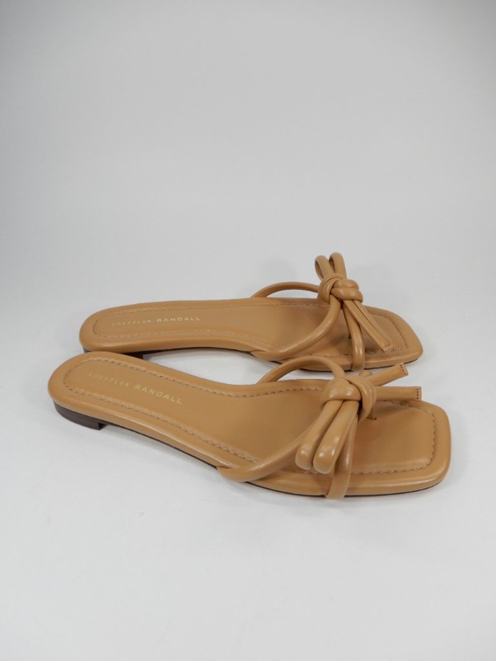 Loeffler Randall Hadley Bow Flat SANDALS Size 8 Tan Leather Square Toe NEW $250 - Picture 9 of 15